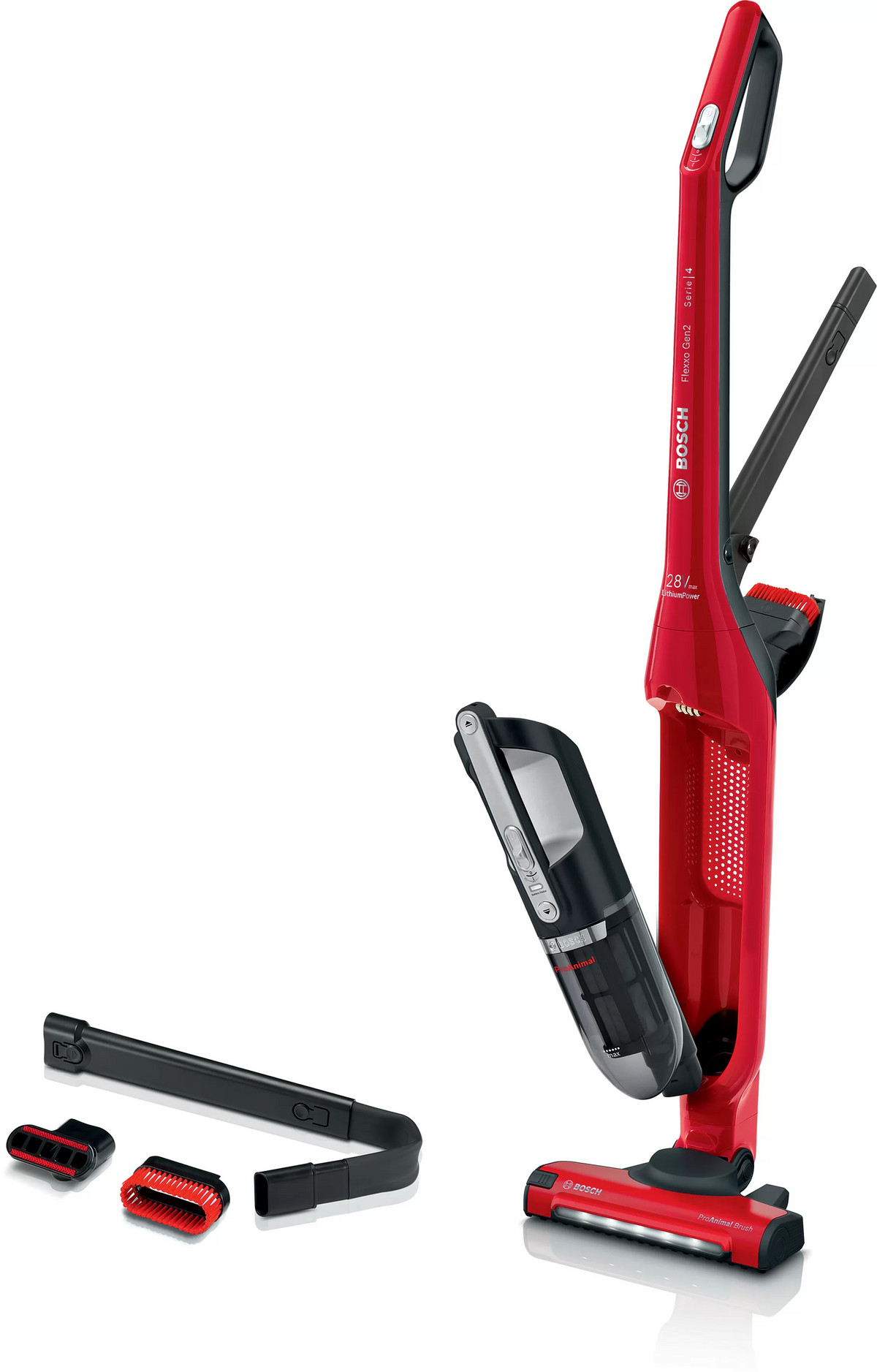 106621954_1 BOSCH Aspirador escoba - BOSCH BBH3ZOO28, 25,2 V, Potencia de succión 25 AirWatt, Depósito 0,4 l, Negro, Rojo - Imagen 1