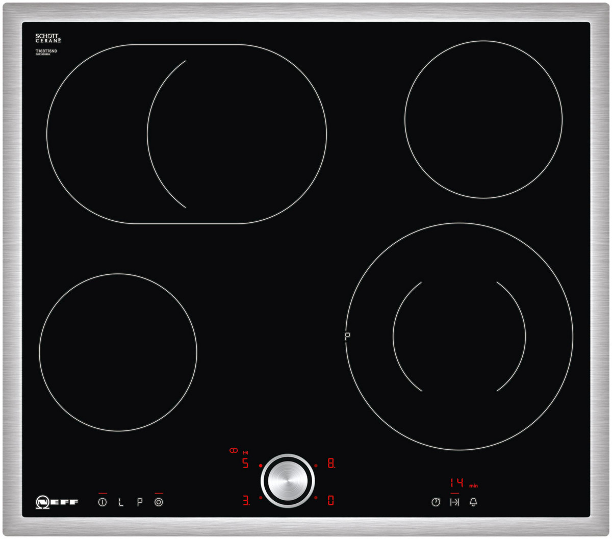 106954609_1 NEFF Placa de vitrocerámica - NEFF T16BT76N0, 4 zonas, 583 mm, Negro - Imagen 1