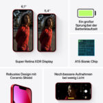 APPLE iPhone 13 Mini, Rojo, Móvil iOS, 128 GB, 4 GB RAM, 5,4 " OLED, Ceramic Shield, Anti-huellas, A15 Bionic, 2438 mAh - Imagen 8