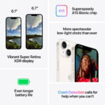 APPLE iPhone 14, Púrpura, Móvil iOS, 128 GB, 6 GB RAM, 6,1 " OLED, Ceramic Shield, Recubrimiento oleofóbico, Anti-huellas, Apple, A15, 3,279 mAh - Imagen 3