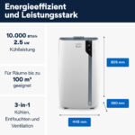 DE Aire acondicionado portátil - DE LONGHI Pingüino PAC EX 105A+++, 10000 fg/h, 3 velocidades, 100 m³, 63 dB(A), Blanco - Imagen 7