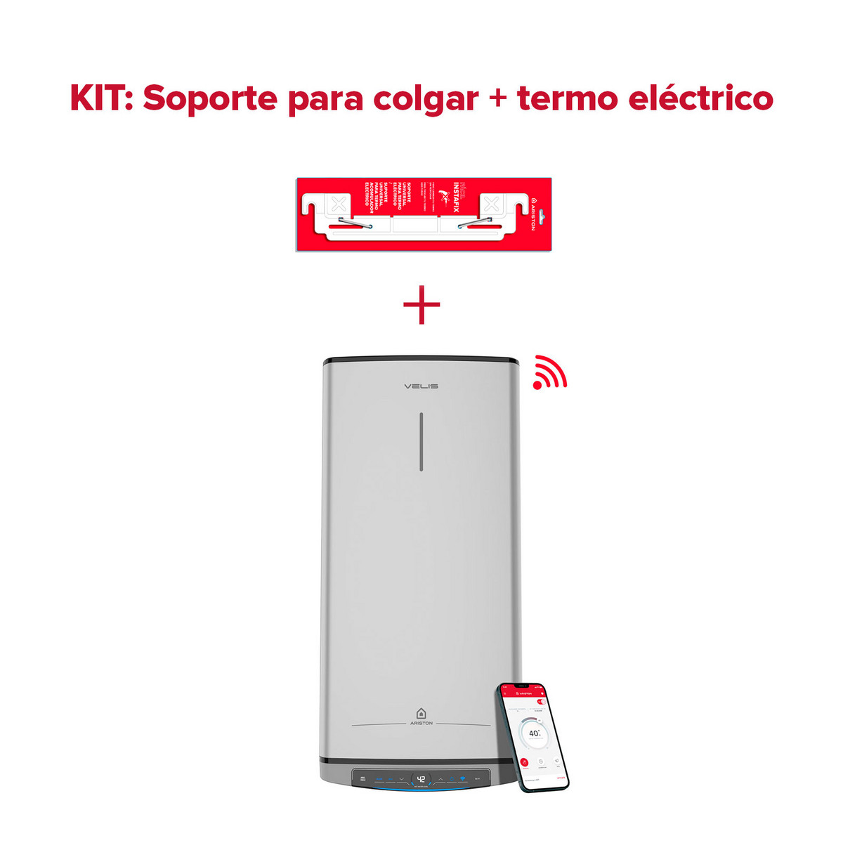 141543846_1 VELIS Termo Eléctrico - VELIS TECH DRY WIFI 100 ES EU + INSTAFIX ARISTON, 100 l, Gris - Imagen 1