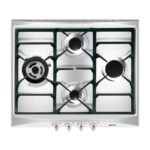 SMEG Placa de gas - SMEG SR264XGH2, 4 zonas, GLP (gas licuado de petróleo), 60 cm, Negro, Plata