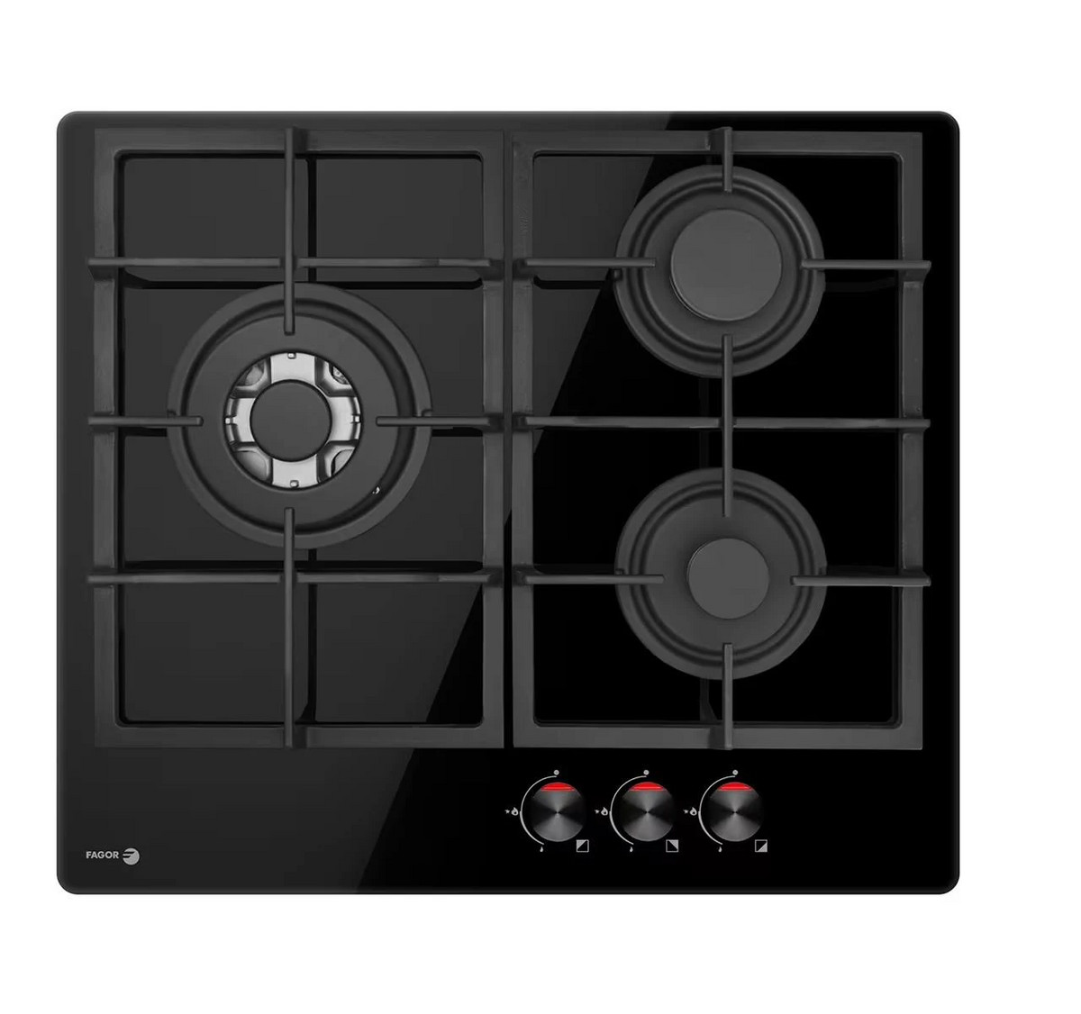 144359518_1 FAGOR Placa de gas - FAGOR 3CFI-3GLSPA, 3 zonas, Gas Natural, 60 cm, Negro - Imagen 1