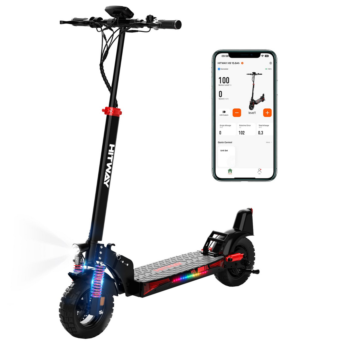 149589756_1 HITWAY Patinete eléctrico - HITWAY H9 Electric Scooter, batería 15,6-27Ah, 3 velocidades, intermitentes, neumáticos todoterreno 10", Pot. máx. 800 W, - Imagen 1