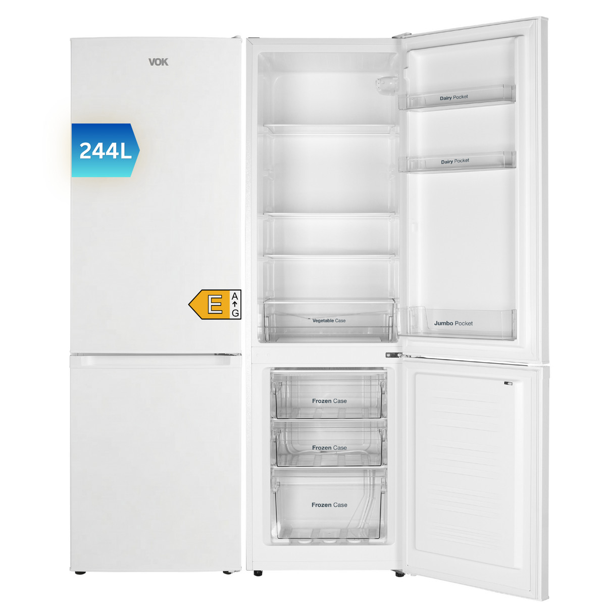 150421903_1 VOK Frigorífico combi - VOK EVR-244DEW, Puertas Reversibles, Capacidad 244 l, Altura 180 cm, Blanco - Imagen 1
