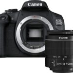 Canon Kit cámara réflex - Canon EOS 2000D, 24.1 MP CMOS APS-C, Vídeo Full HD, Negro + Objetivo Canon EF-S 18-55 mm f/3.5-5.6 DC III