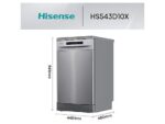 Hisense Lavavajillas - Hisense HS543D10X, 11 servicios, 8 programas , 44.8 cm, Motor Inverter, Tercera bandeja, Inox - Imagen 3