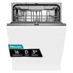 Hisense Lavavajillas integrable - Hisense HV16D5, 16 servicios, 6 programas, 59.8 cm, Cestas flexibles, Tres programas, Sin Panelar