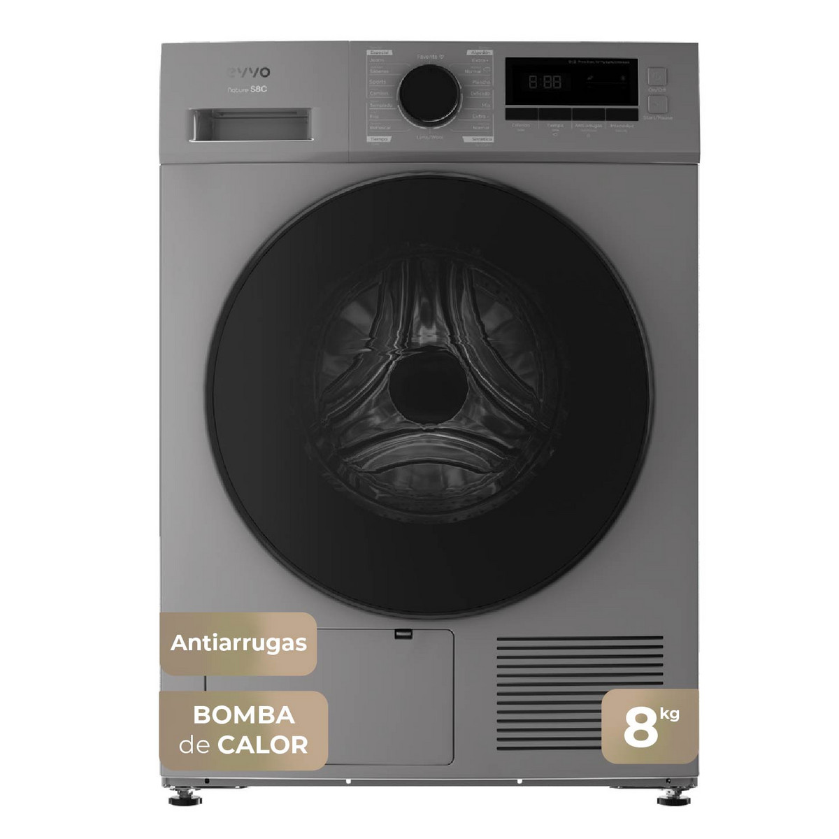 162472253_1 EVVO Secadora bomba de calor - EVVO S8X D, 8 kg, 16 programas, Inoxidable - Imagen 1