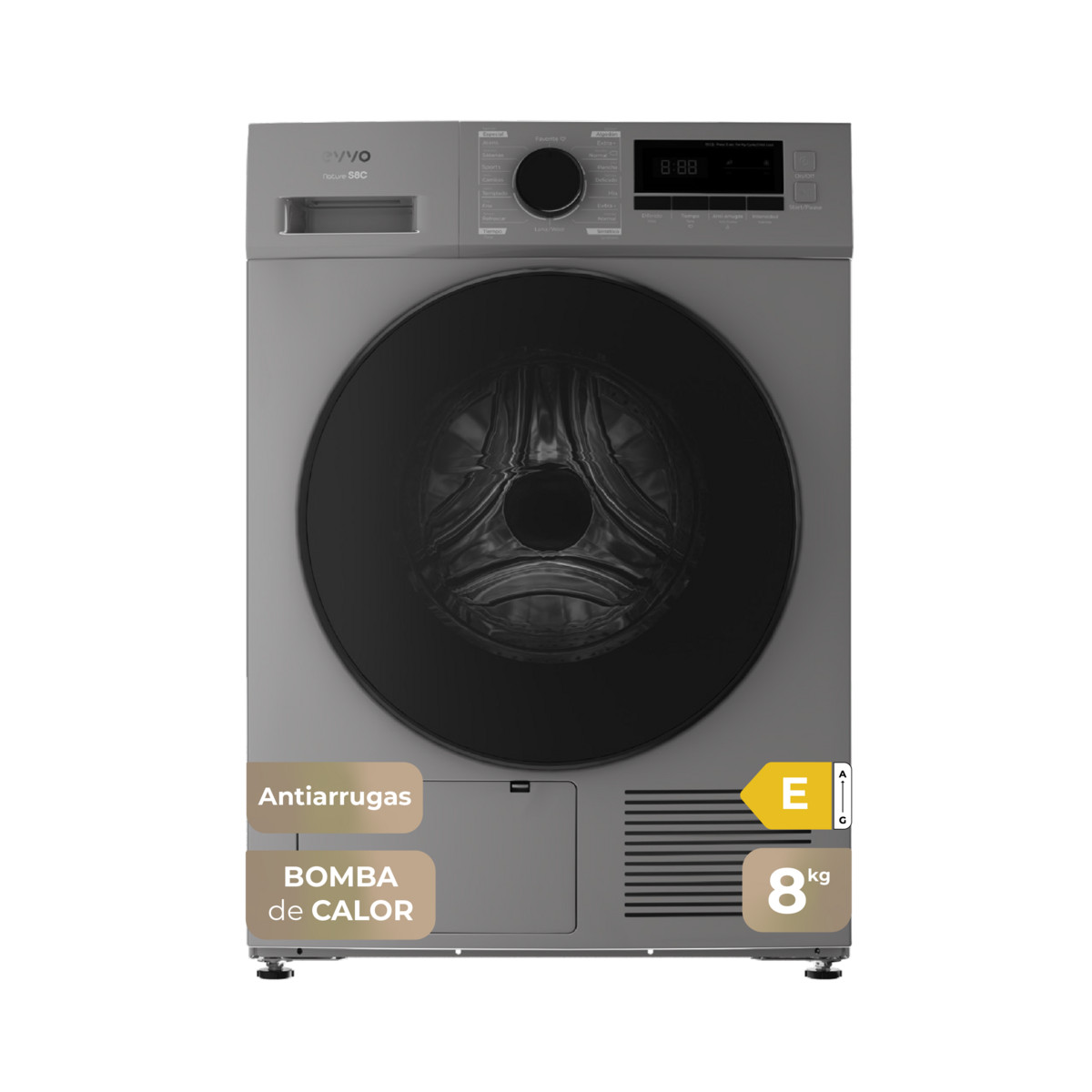 162472255_1 EVVO Secadora bomba de calor - EVVO S8X E, 8 kg, 16 programas, Inoxidable - Imagen 1