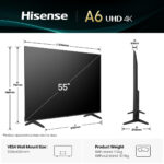 HISENSE TV LED 55" - HISENSE 55A6Q, UHD 4K, Quad Core/MT9603, Smart TV, DVB-T2 (H.265), Negro - Imagen 2