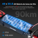 HITWAY Patinete eléctrico - HITWAY H10, Pot. máx. 1600 W, Carga máx. 120 kg, 20800,00 mAh, H10-Rojo - Imagen 4