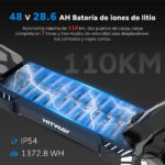 HITWAY Patinete eléctrico - HITWAY H10P, Pot. máx. 1600 W, Carga máx. 120 kg, 28600,00 mAh, H10P-Gris - Imagen 4