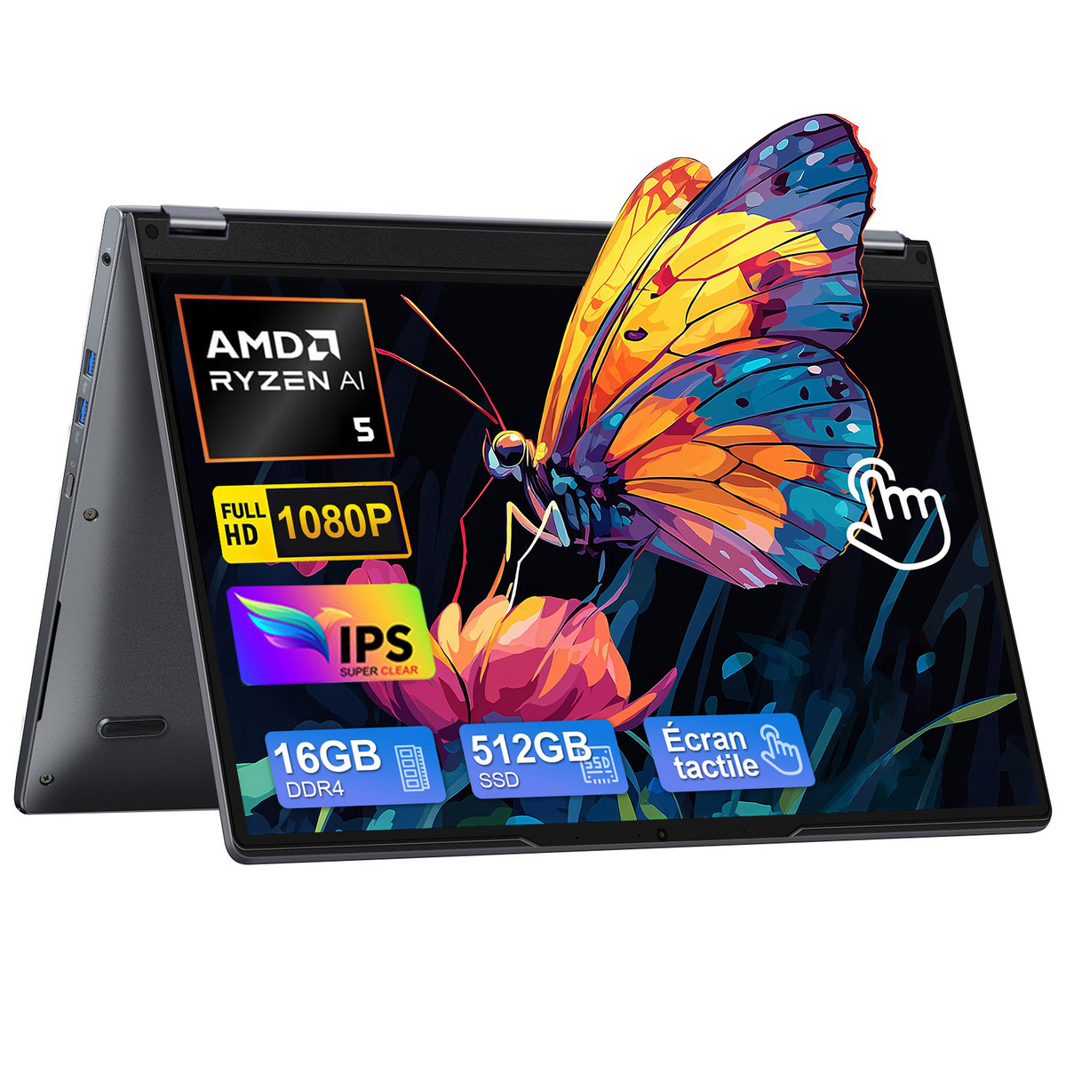 167463728_1 VANWIN Convertible 2 en 1 - VANWIN UCCUL15601, 15,6 " HD, AMD Ryzen™ 5 7430U (Frecuencia máxima 4,3 GHz), 16 GB RAM, 512 GB, Radeon™ RX Vega 7, Window - Imagen 1