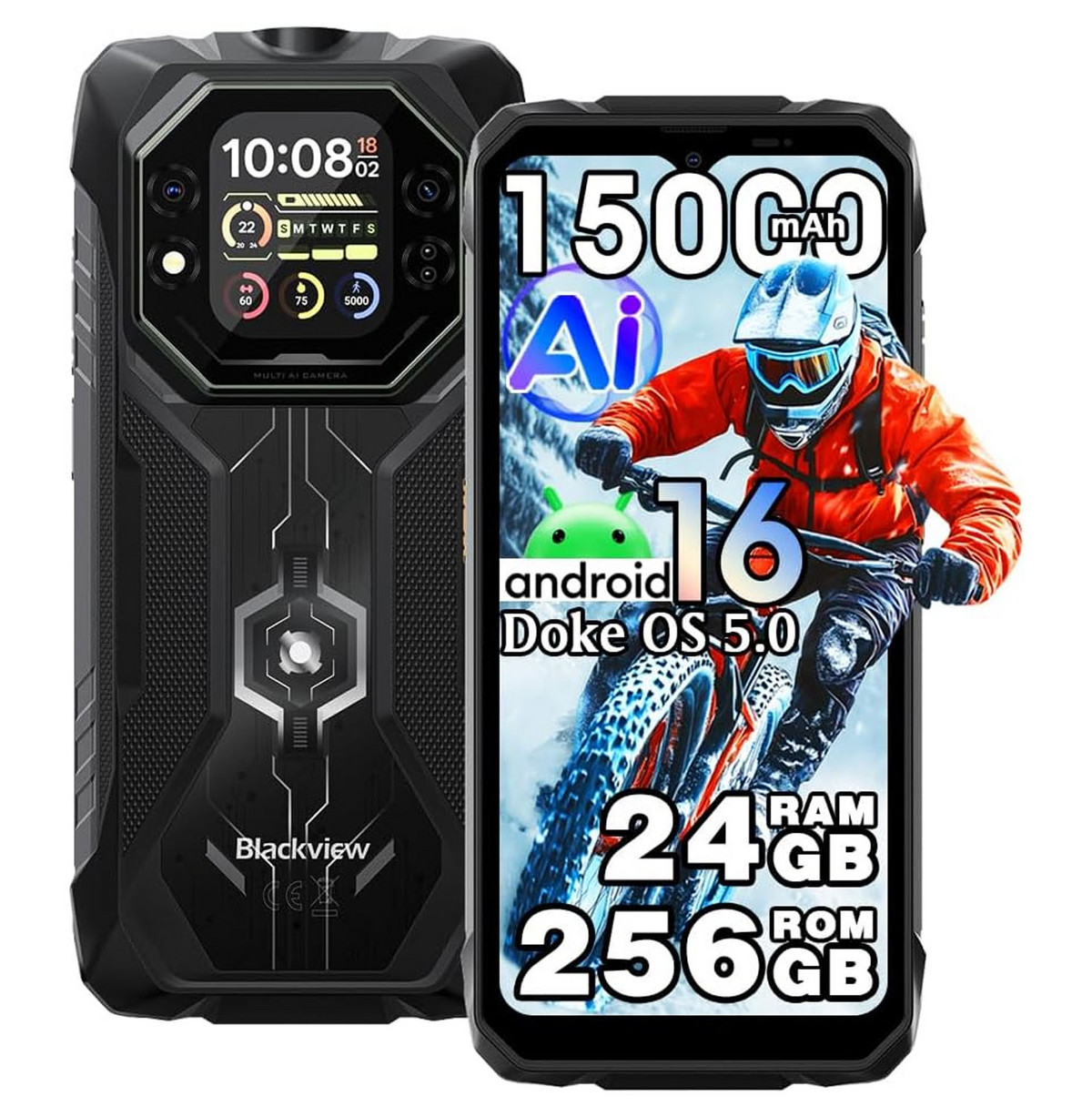 169591409_1 BLACKVIEW ROCK 1, Negro, Móvil Android, 2 TB, 8 GB RAM, 6,56 " BOE 90Hz, MediaTek Helio G81 (Octa Core), 15000 mAh - Imagen 1