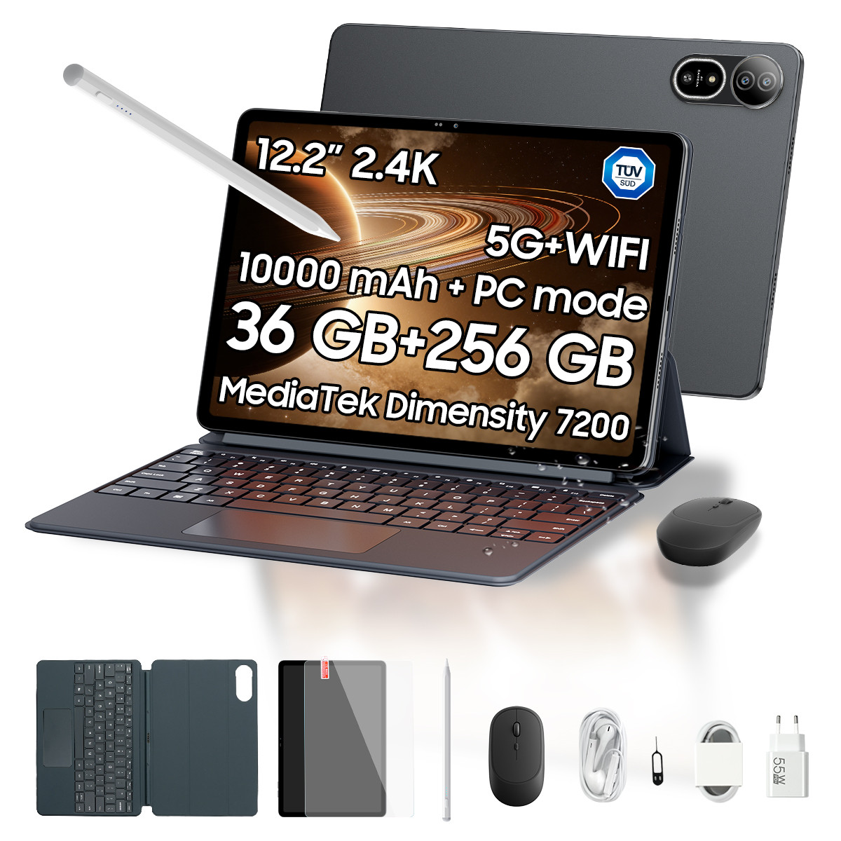 170585460_1 USB PD BLACKVIEW MEGA 12, 256 GB, Gris, 12,2 " Full-HD+, 12 GB RAM, MT6886(Dimensity 7200), Tablet Android - Imagen 1