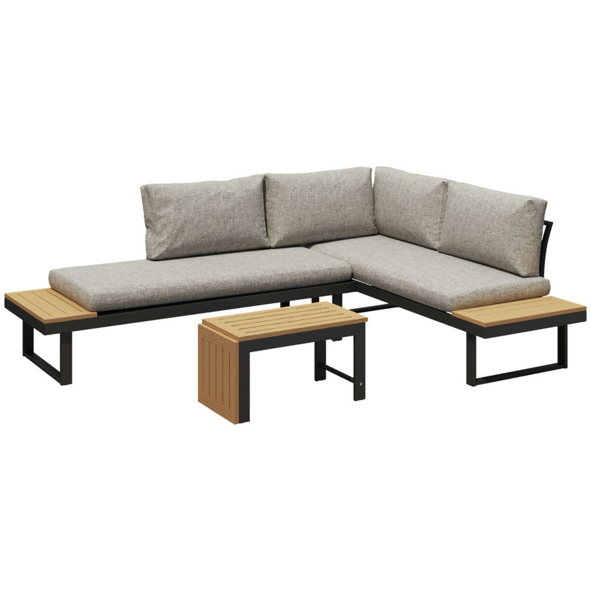 172918386_1 OUTSUNNY Conjunto de Jardín - OUTSUNNY 84G-586V01LG, 68 cm x 160 cm x 64 cm, Aluminio, Tela de Fibra, Gris Claro - Imagen 1