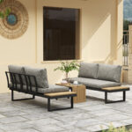 OUTSUNNY Conjunto de Jardín - OUTSUNNY 84G-586V01LG, 68 cm x 160 cm x 64 cm, Aluminio, Tela de Fibra, Gris Claro - Imagen 2