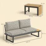 OUTSUNNY Conjunto de Jardín - OUTSUNNY 84G-586V01LG, 68 cm x 160 cm x 64 cm, Aluminio, Tela de Fibra, Gris Claro - Imagen 3