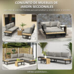 OUTSUNNY Conjunto de Jardín - OUTSUNNY 84G-586V01LG, 68 cm x 160 cm x 64 cm, Aluminio, Tela de Fibra, Gris Claro - Imagen 6