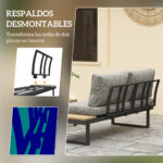 OUTSUNNY Conjunto de Jardín - OUTSUNNY 84G-586V01LG, 68 cm x 160 cm x 64 cm, Aluminio, Tela de Fibra, Gris Claro - Imagen 7