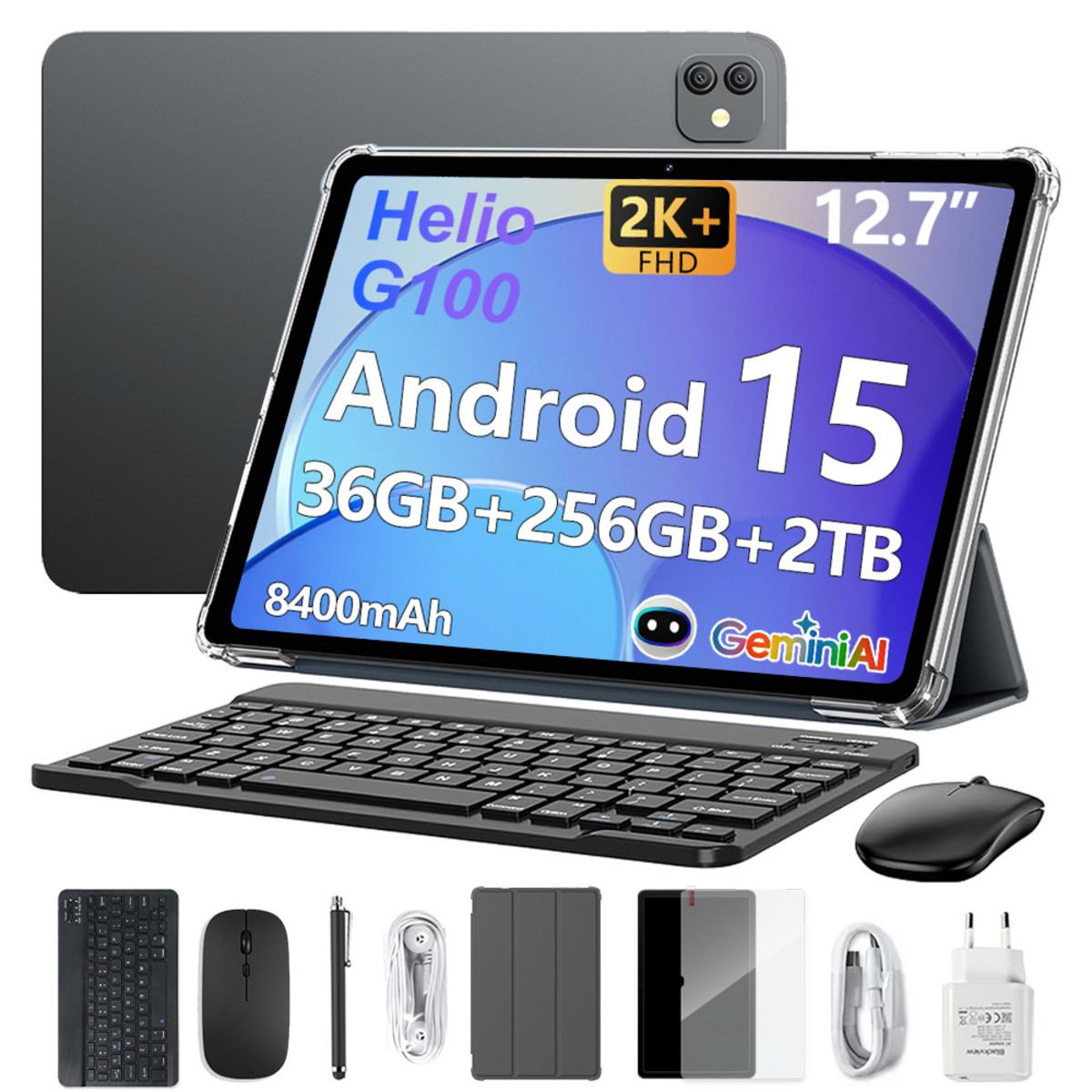 172995272_1 BLACKVIEW LINK 8 Con Teclado (QWERTY), 256 GB, Gris, 12,7 " 2K, 12 GB RAM, MediaTek Helio G100 6 nm (Ocho núcleos), Tablet Android - Imagen 1