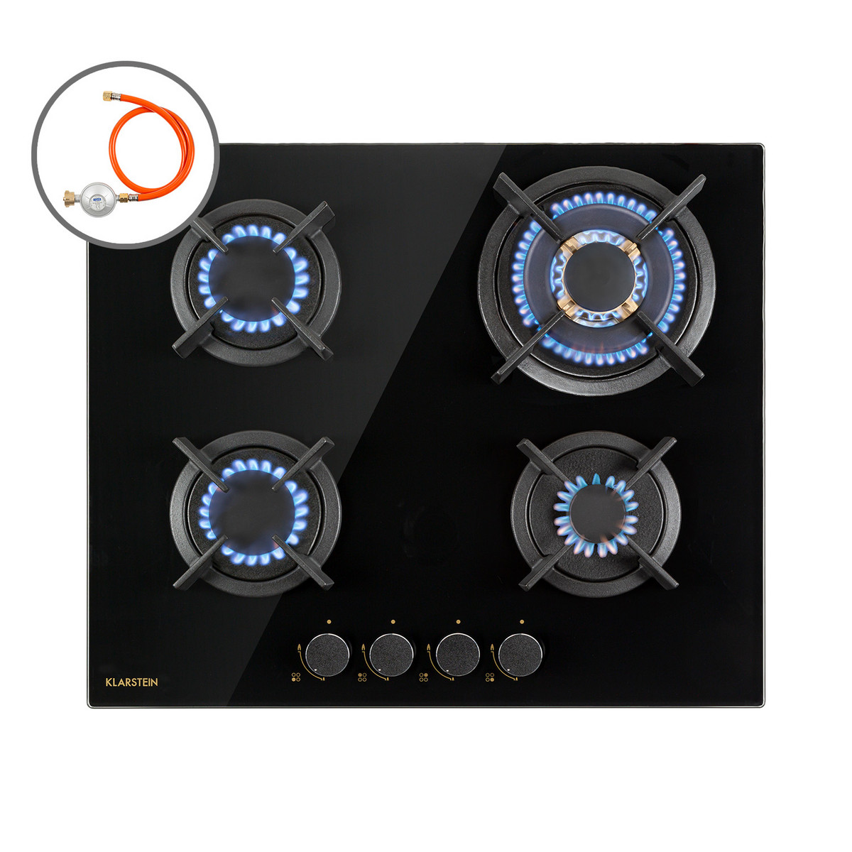 86024826_1 KLARSTEIN Placa de gas - KLARSTEIN Goldflame 4, 4 zonas, 60 cm, Negro - Imagen 1