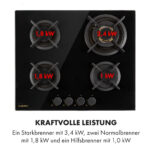 KLARSTEIN Placa de gas - KLARSTEIN Goldflame 4, 4 zonas, 60 cm, Negro - Imagen 6